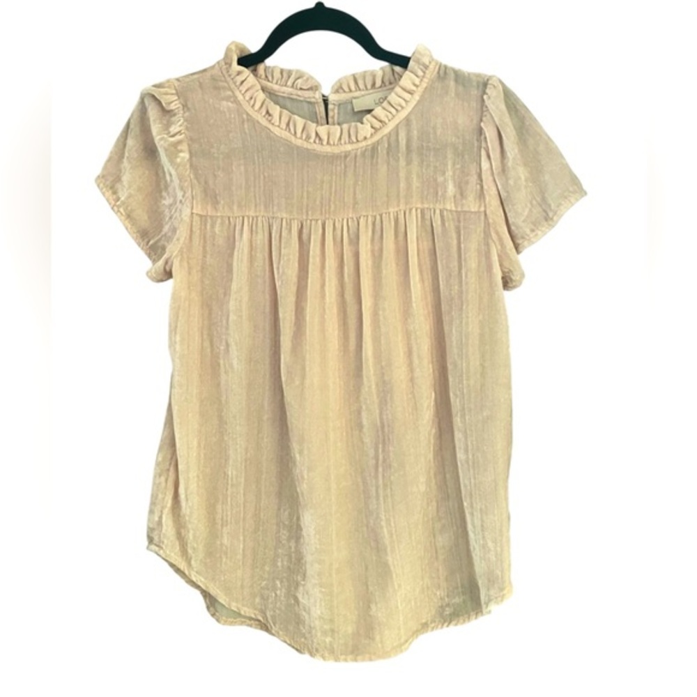 LOFT Women’s Y2K Crushed Velvet Ruffle Feminine‎ Fairycore Blouse Size S
